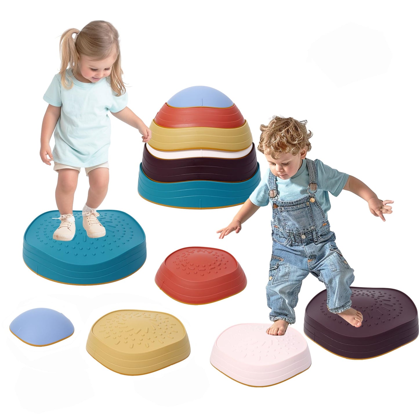 Loomlark 6Pcs Balance Stepping Stones For Kids Non-Slip River Stones Obstacle Course Play Indoor And Outdoor Coordination Game S