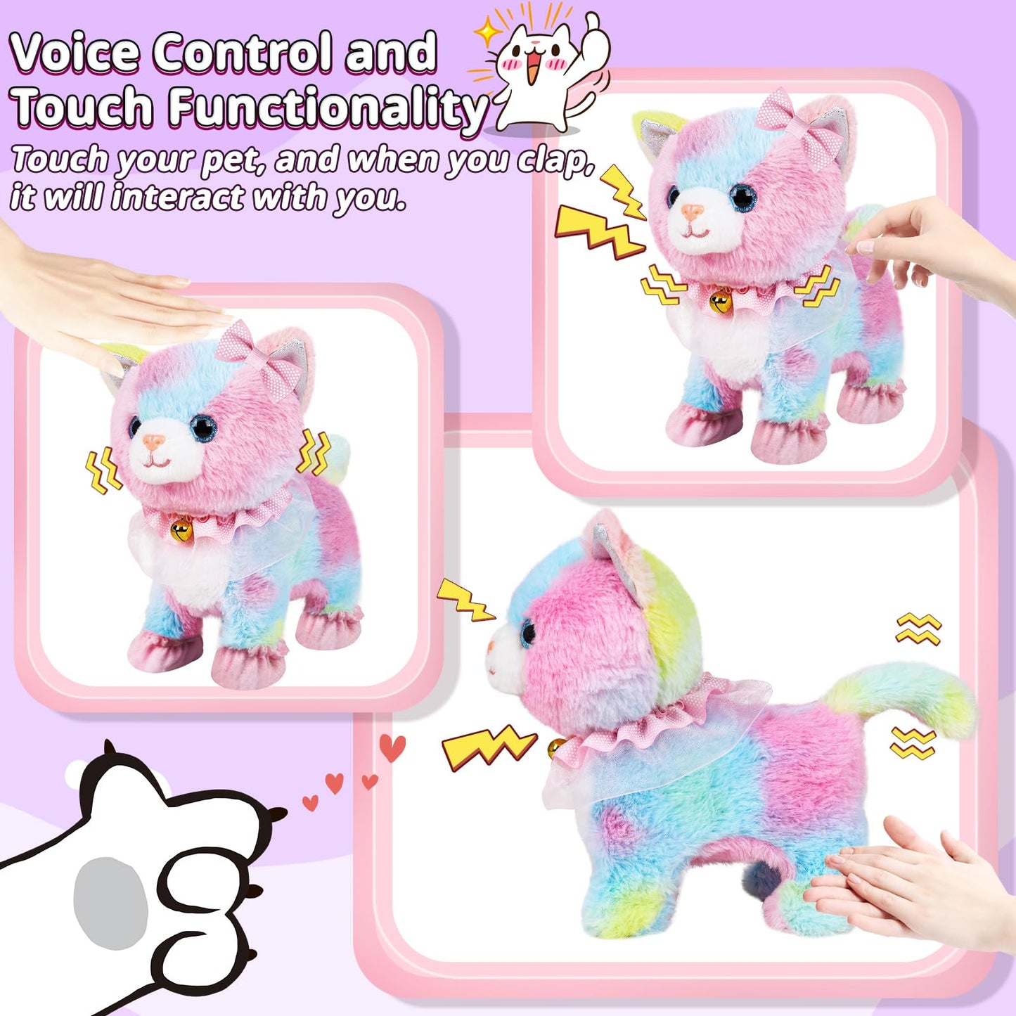 Plush Cat Toy Nursing Stuffed Animal Set, Singing, Barking, Plush Kitty Mommy Cat with 2 Little Plush Baby Kittens Christmas and