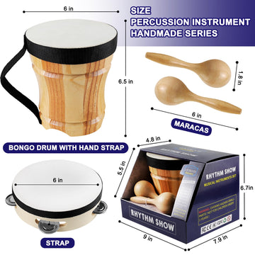 Looikoos Toddler Musical Instruments For Kids Ages 5-9 Montessori Toys For Toddlers 3-5 Wooden Percussion Instruments Drum Set For Kids Gifts