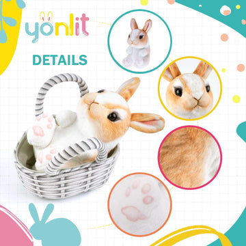 Yonlit Lifelike Plush Pet Bunny Basket Set Realistic Rabbit Stuffed Animal With A Suitable Fabric Pet Bag Cute And Funny Gift For Ester Present Or Stuff Collection 7 Inches (Yellow)