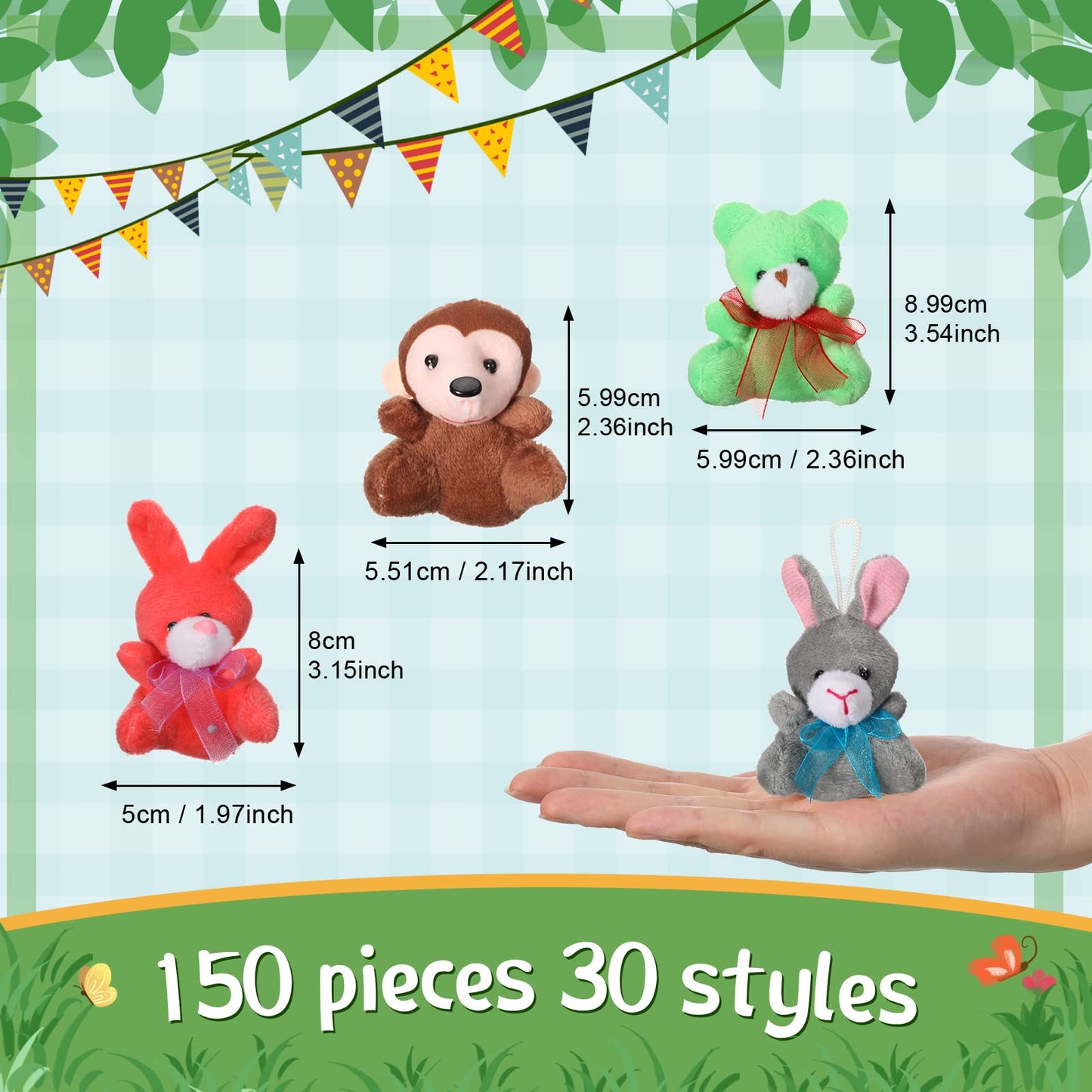 150 Pcs Mini Stuffed Animal Toys Bulk Keychain Decoration Small Plush Animal 2.4 In Tiny Small Animal Toys Small Animal Plush To