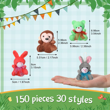 150 Pcs Mini Stuffed Animal Toys Bulk Keychain Decoration Small Plush Animal 2.4 In Tiny Small Animal Toys Small Animal Plush To