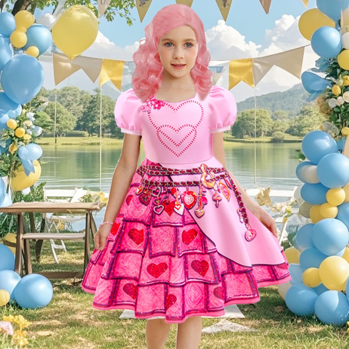 Itvti Girls Bridget Costume Kids Younger Queen Of Heart Pink Dress Princess Cosplay Outfits With Wig For Halloween Party, Pink, 2-3 Years(Tag 100)