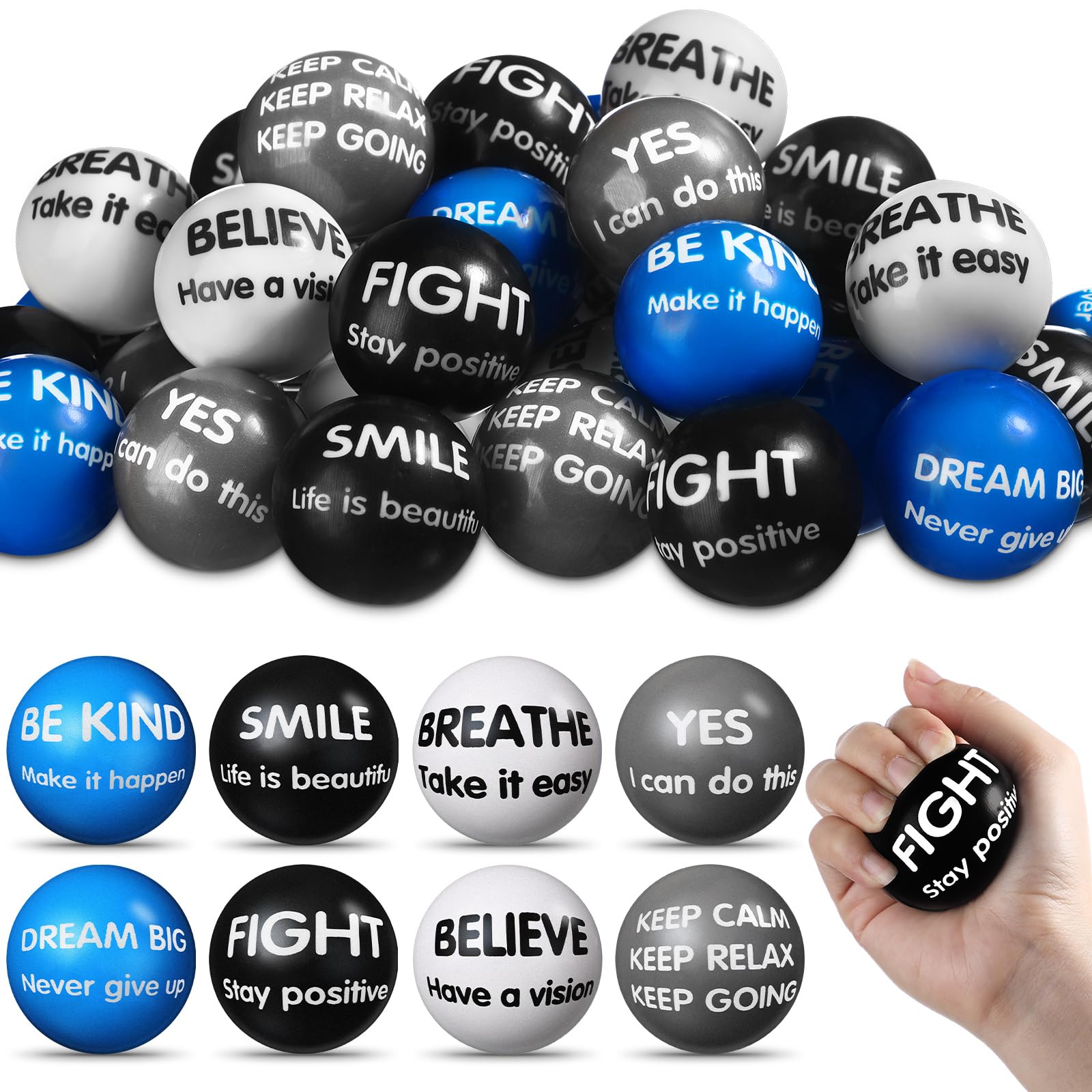 Liliful 48 Pieces Motivational Stress Balls Bulk for mature-themeds Fidget Toys Inspirational Squeeze Balls Valentine's Day Employee Appreciation Gift mature-themed Goodie Bag Stuffer 2.2 Inch(Classic Colors)