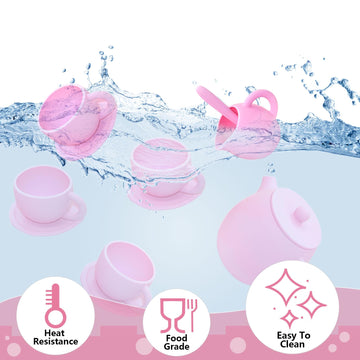 Silicone Tea Set, Silicone Tea Party Set, Pretend Play Tea Party Set for Girls, Food Grade Kids Kitchen Tea Set Accessories for