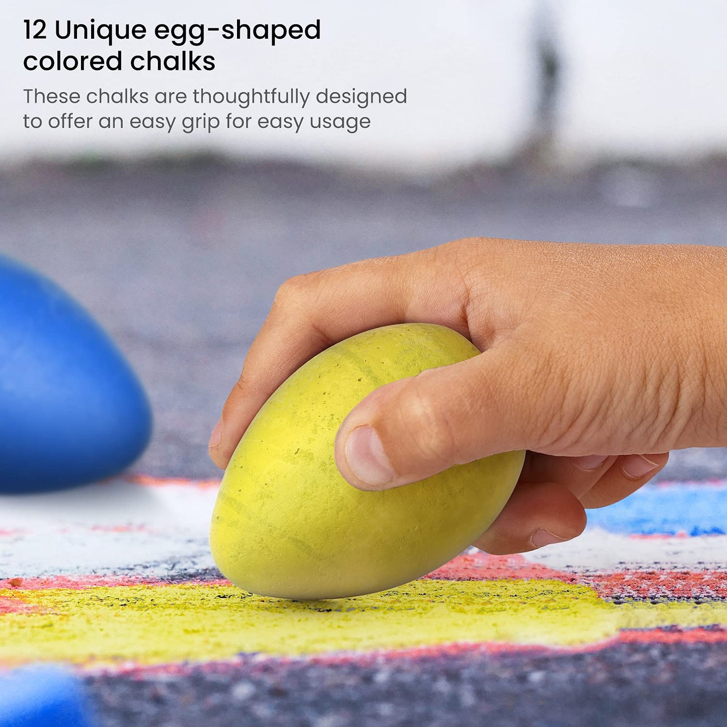 Arteza Kids Sidewalk Chalk, Set of 12, Easy-to-Hold Egg-Shaped Washable Chalk, Art Supplies for Spring and Summer Activities, Ou