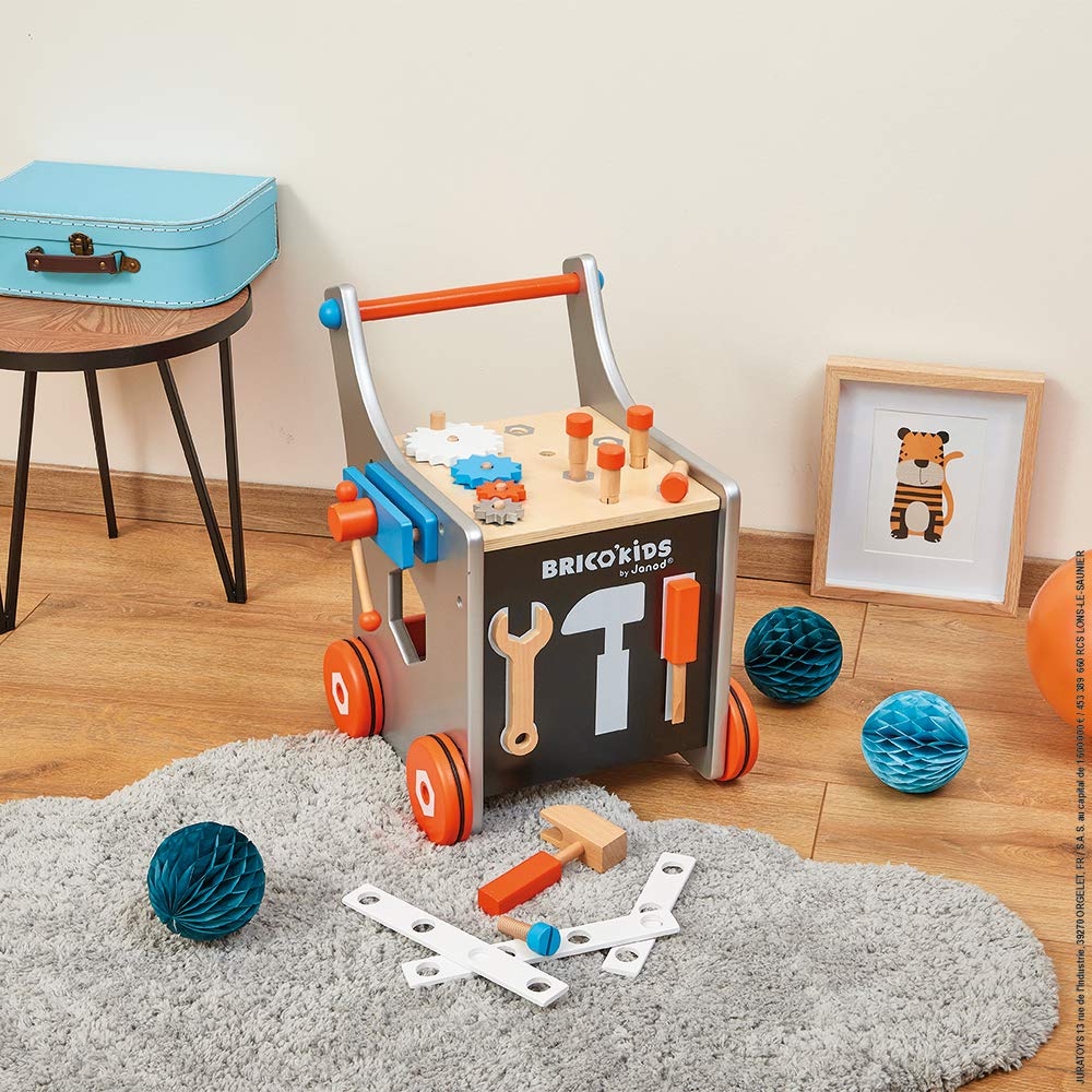 Janod Brico'kids Magnetic DIY Trolley - Walker with 26 Accessories - Ages 18+ Months - J06478