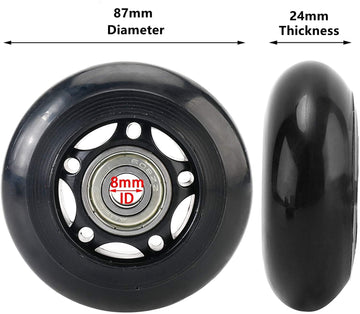 Oro 1 Pair Luggage Wheels Replacement 87Mm Case Wheels With 8Mm(0.31'') Bearings Wheels For Suitcase And Inline Outdoor Skate An