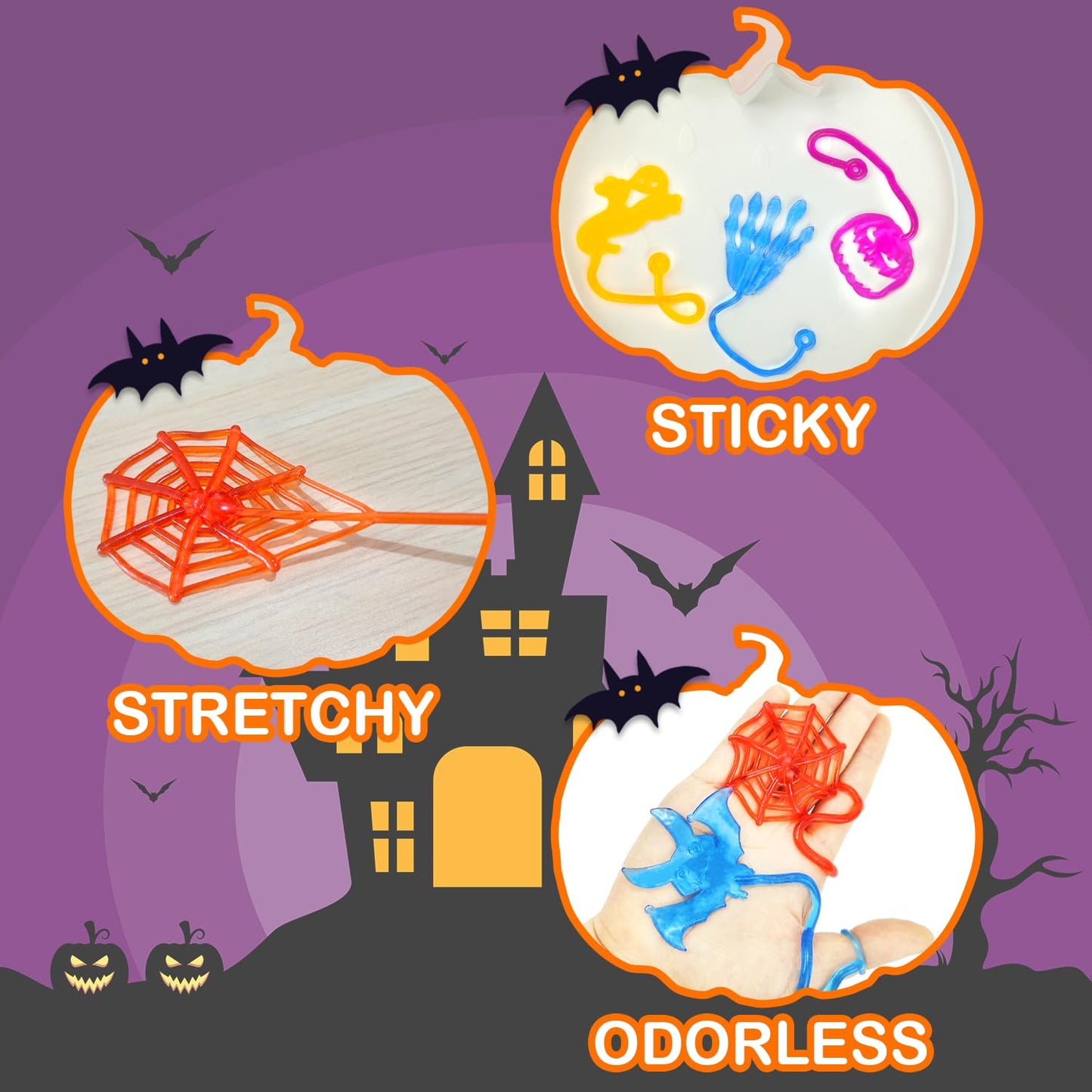 Kannove Halloween Treats Non Candy Goodie Bag Stuffer Fillers For Kids 48 Pcs,Bulk Halloween Sticky Hands Toys For Toddlers,Birt