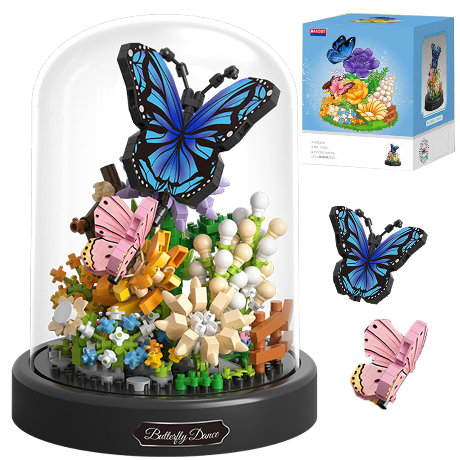 OLTLYUNH Flower Bouquet Building Set for mature-themed Mini Plant Bonsai Tree Friend Set Botanical Collection Gift for Kids Home Decor Building Block  New Year Birthday Gift for Women Boys Girls(Butterfly)