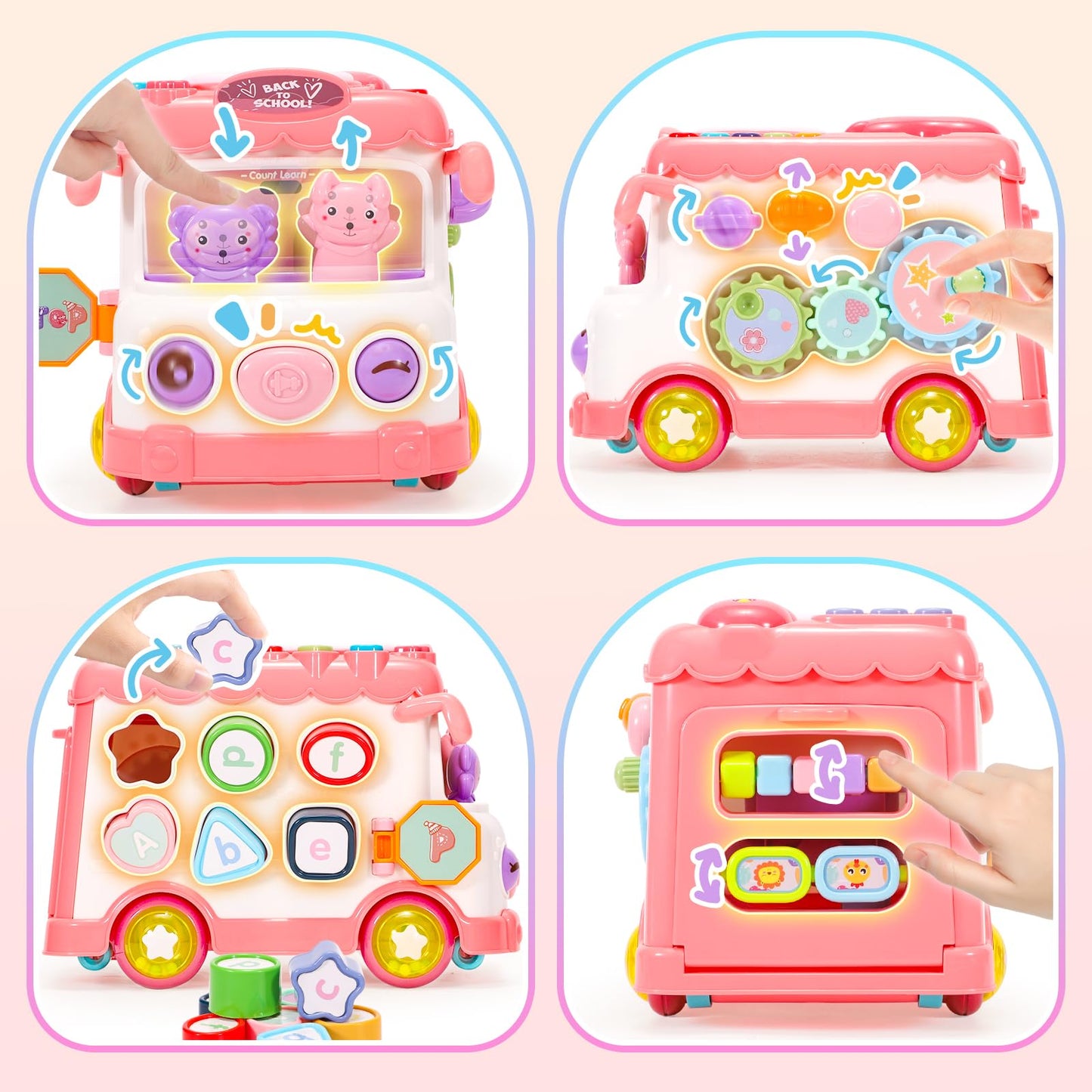 AmiDear Baby Gift for 1-2 Year Old Girl, 10-in-1 Montessori Toys Bus for Baby 6-12-18 Months+, Educational Musical Sensory Learn