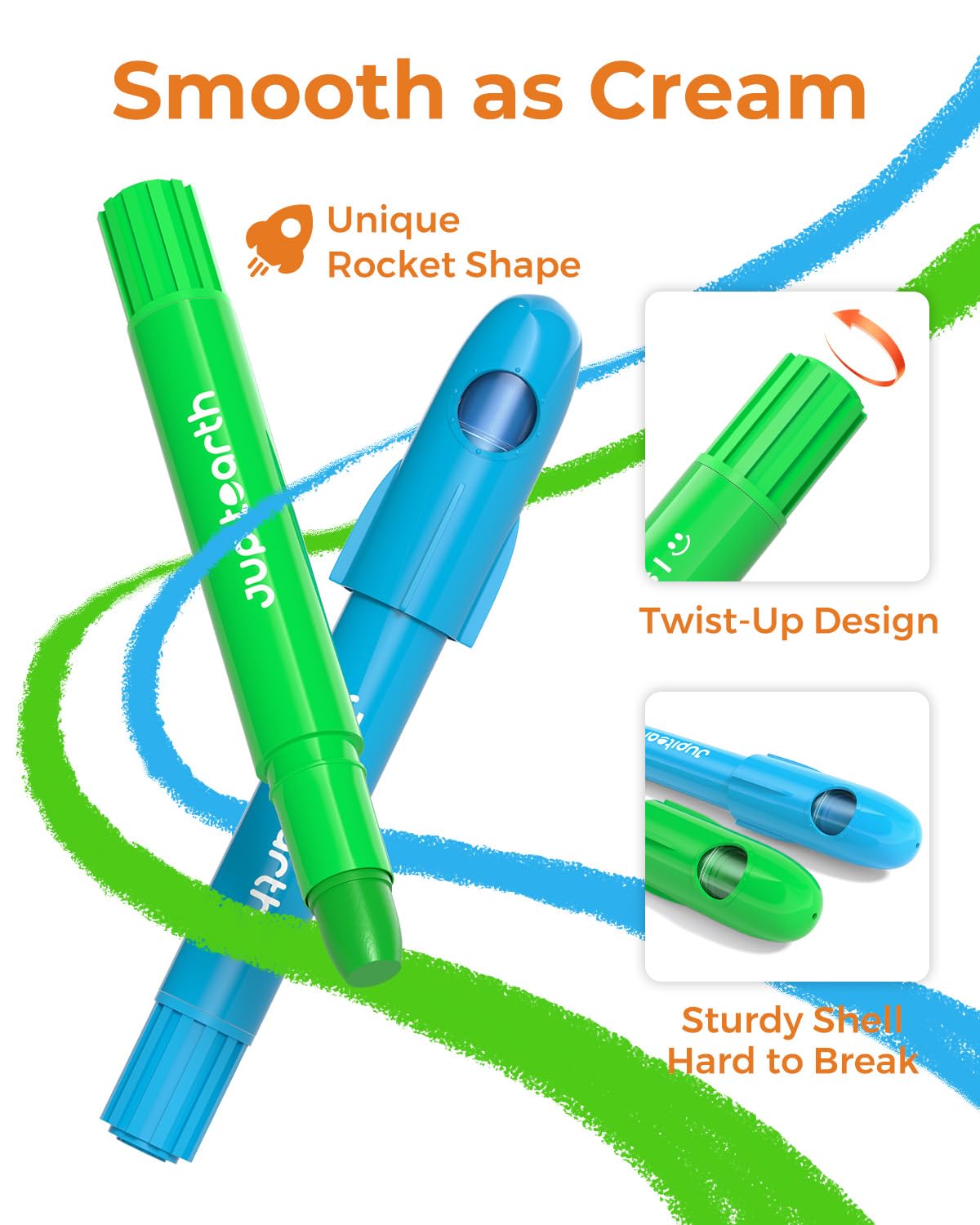 JUPITEARTH 12 Colors Twist Crayons for Toddlers 1-3, Non-Toxic Washable Crayons for Ages 4-8 with Storage Bucket, Ultra-Silky an