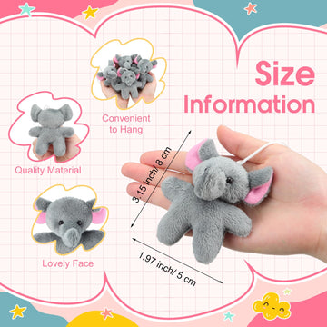 Shappy 50 Pcs Mini Animal Plush Toys Small Stuffed Animals Bulk Cute Tiny Plushies Keychains For Gift Party Carnival Prize(Eleph