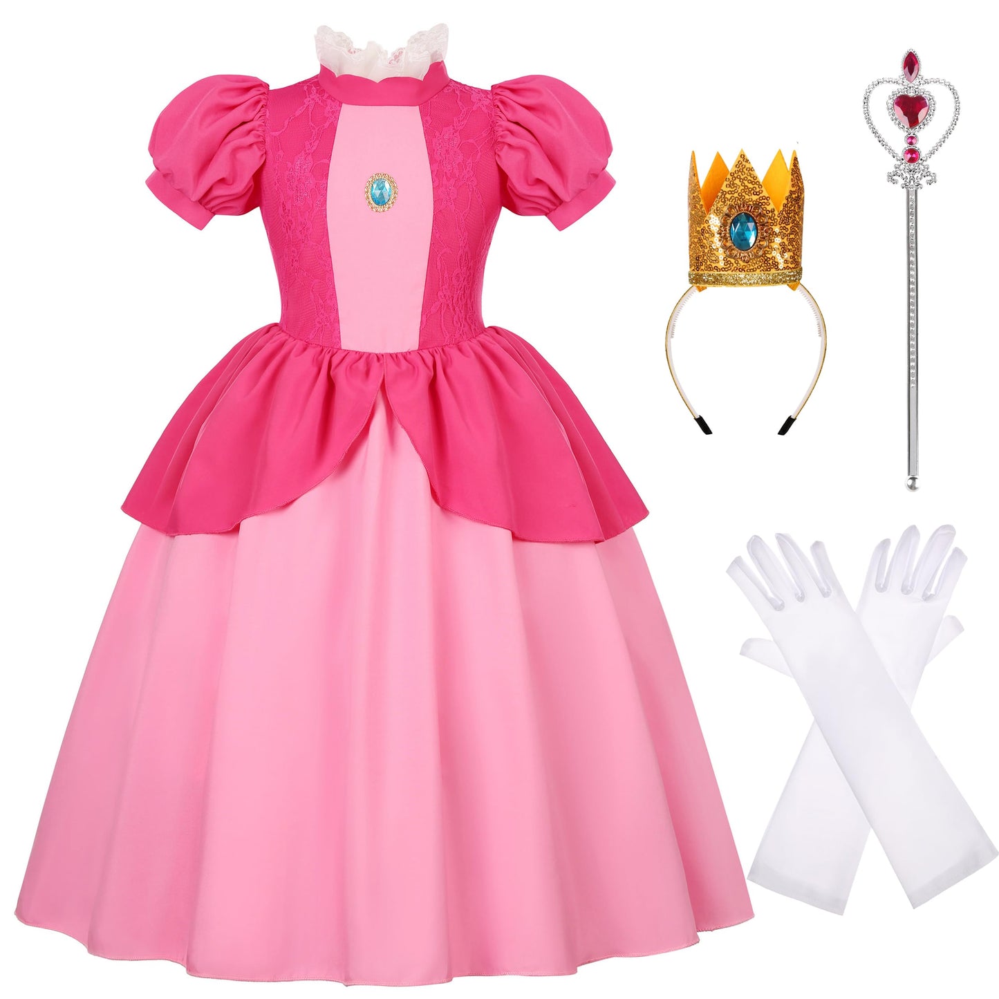 Baurghop Peach Costume For Girls Led Light Up Princess Peach Dress For Girls Cosplay Holiday Party Outfit (4-5 Years)