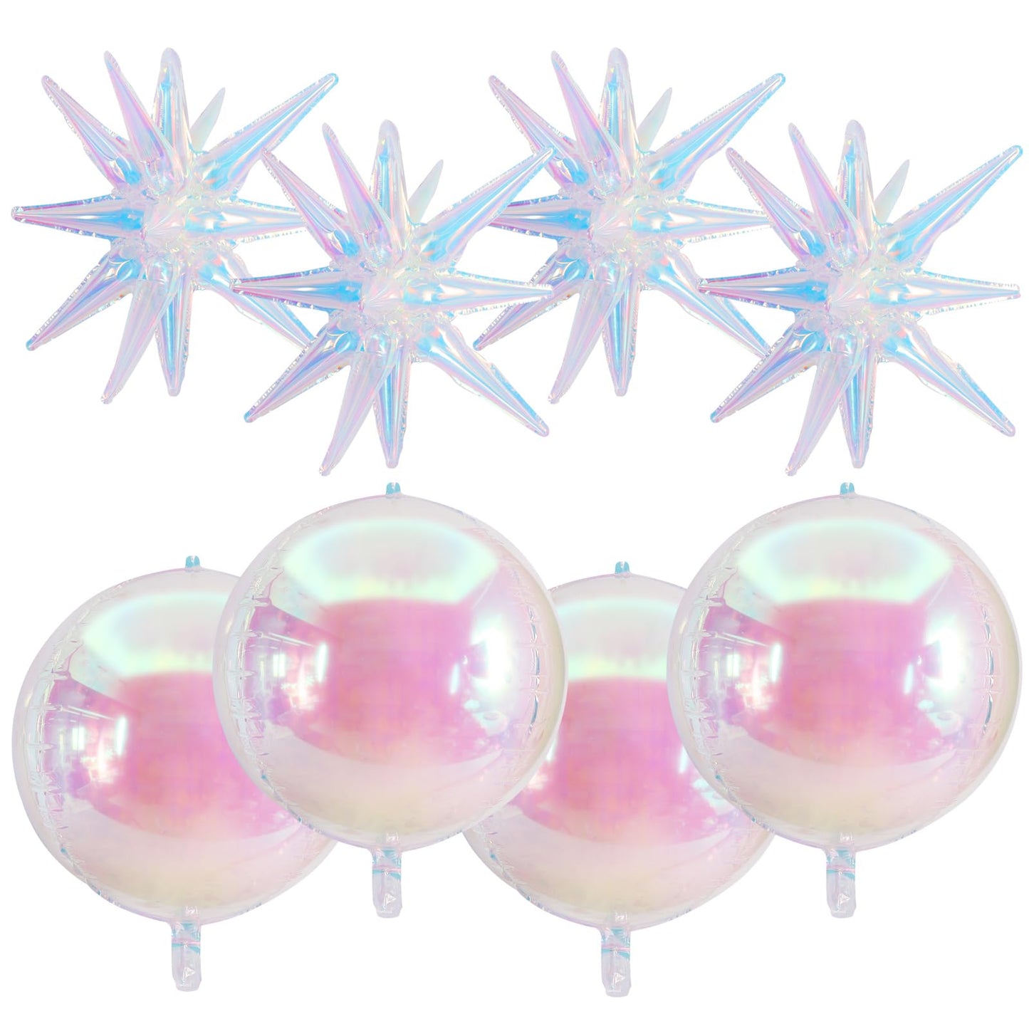 TONIFUL 8Pcs 22Inch Iridescent Large 4D Giant Round and Star Balloons Explosion Star Mylar Balloons Set for Backdrop Christmas N