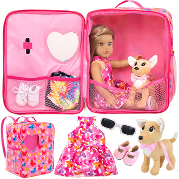 Zita Element 18 Inch Girl Doll Backpack Butterfly Design Carrier Bag With Clothes And Accessories Including 18 Inch Dolls Clothe