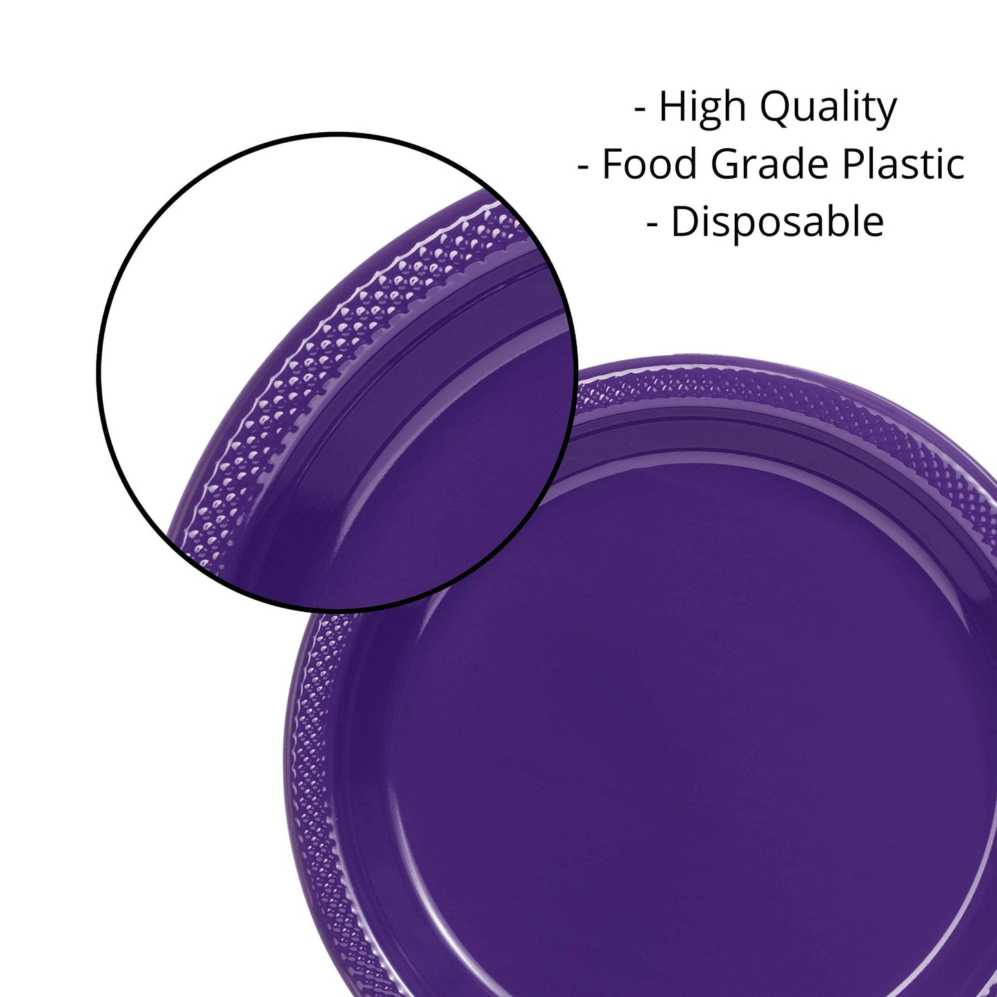 Exquisite 10 Inch. Purple Plastic Plates - 50 Count - Round Solid Color Disposable Plates -PurpleDinner Party Plates For All Occ
