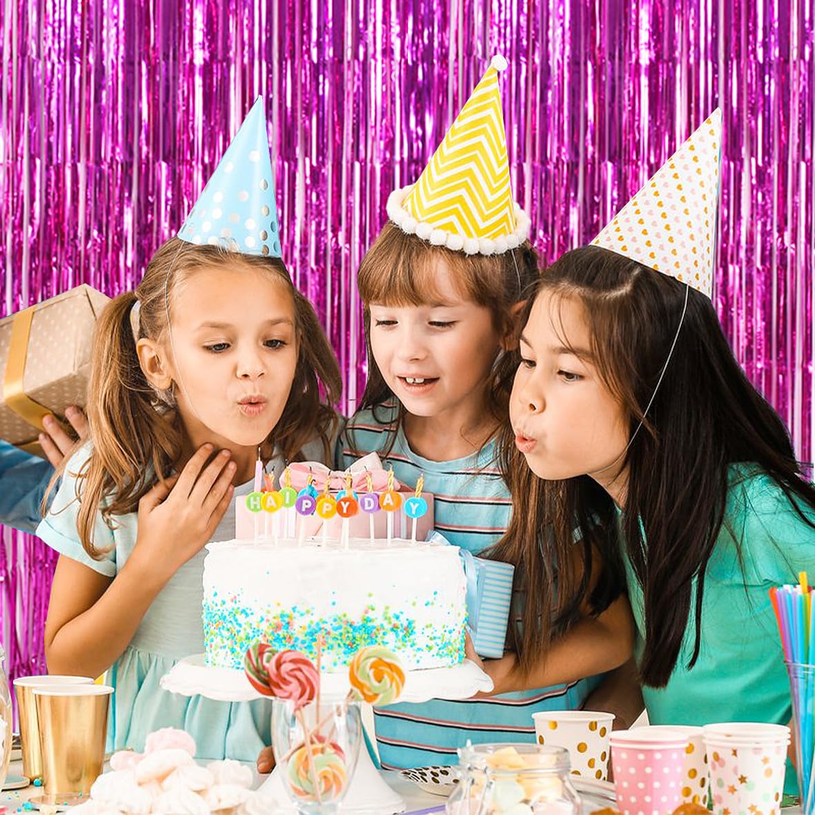 TONIFUL 3-Pack Door Streamers, Metallic Photo Booth Backdrop with Foil Fringe Curtain for Birthday, Bridal Shower, Bachelorette