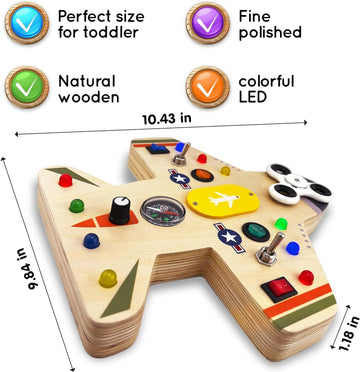 Toddler Montessori Busy Board - Wooden Educational Toy With Lights, Switches, Compass, Relay, Spinner - Sensory Board - Preschoo
