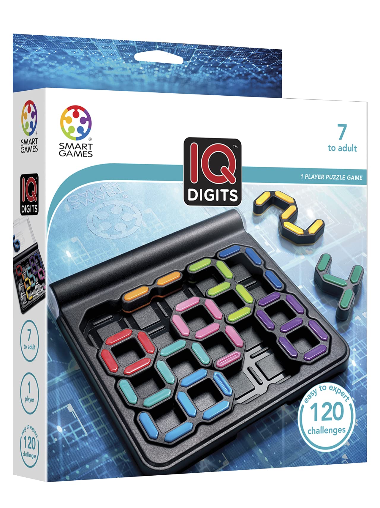 SmartGames IQ Digits Math Deduction Travel Game, Ages 7+, Transparent Plastic, Model SG 301US, 120 Challenges