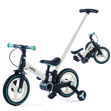 Jmmd Toddler Bike With Push Handle For Kids 18-60 Months, 6 In 1 Push Bike With Training Wheels & Pedals, Balance Bike For Boys And Girls With Brakes & Kickstand, Mint