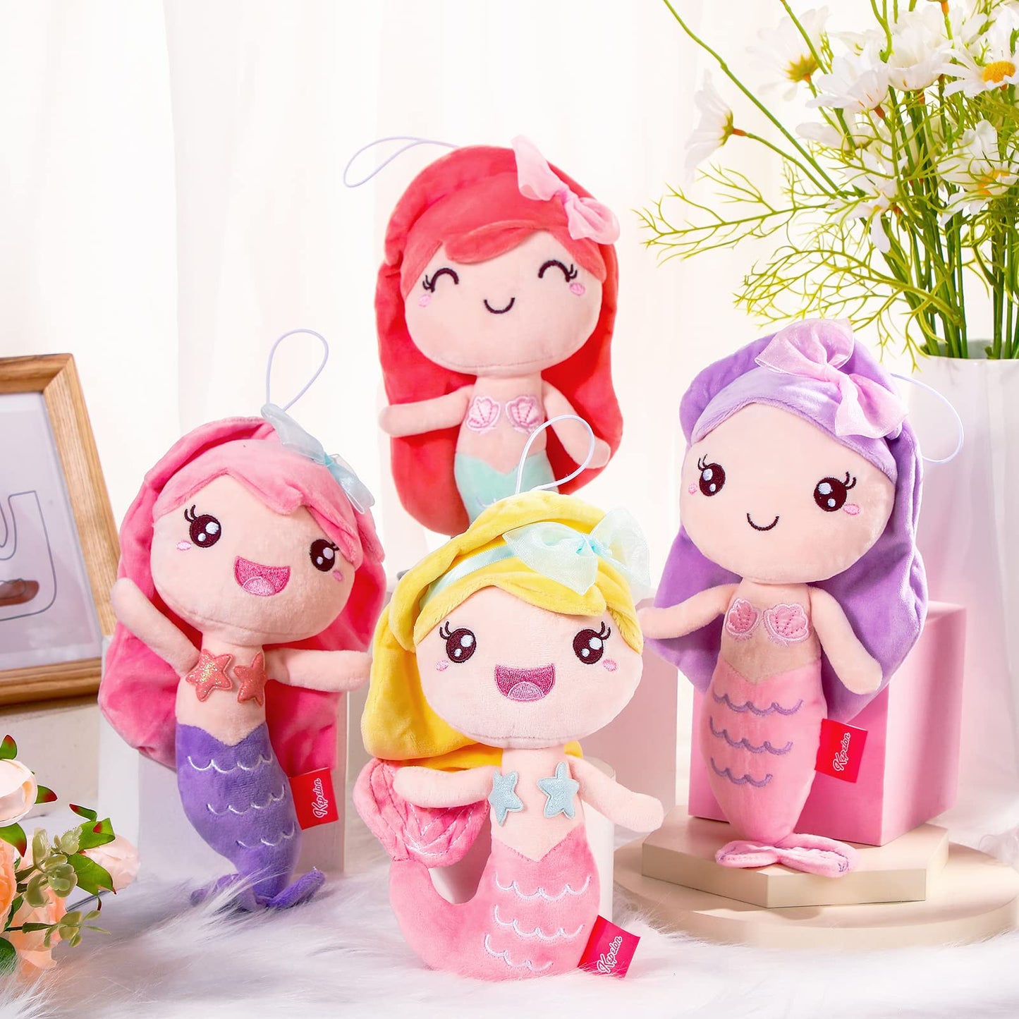 Civaner 4 Pcs Mermaid Princess Plush Toys For Girls Small Mermaid Stuffed Animal Ocean Princess Dolls Sweet Birthday Decorations(Cute Style)