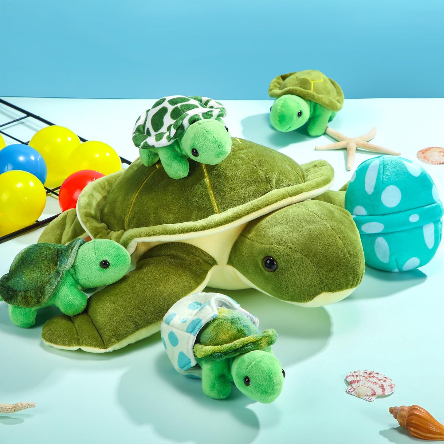Aoriher 6 Pieces Turtle Stuffed Animal Set 12 Inch Stuffed Plush Sea Turtle Mom With 3 Babies And 2 Eggs For Kids Birthday Valentine‘S Day(Classic)