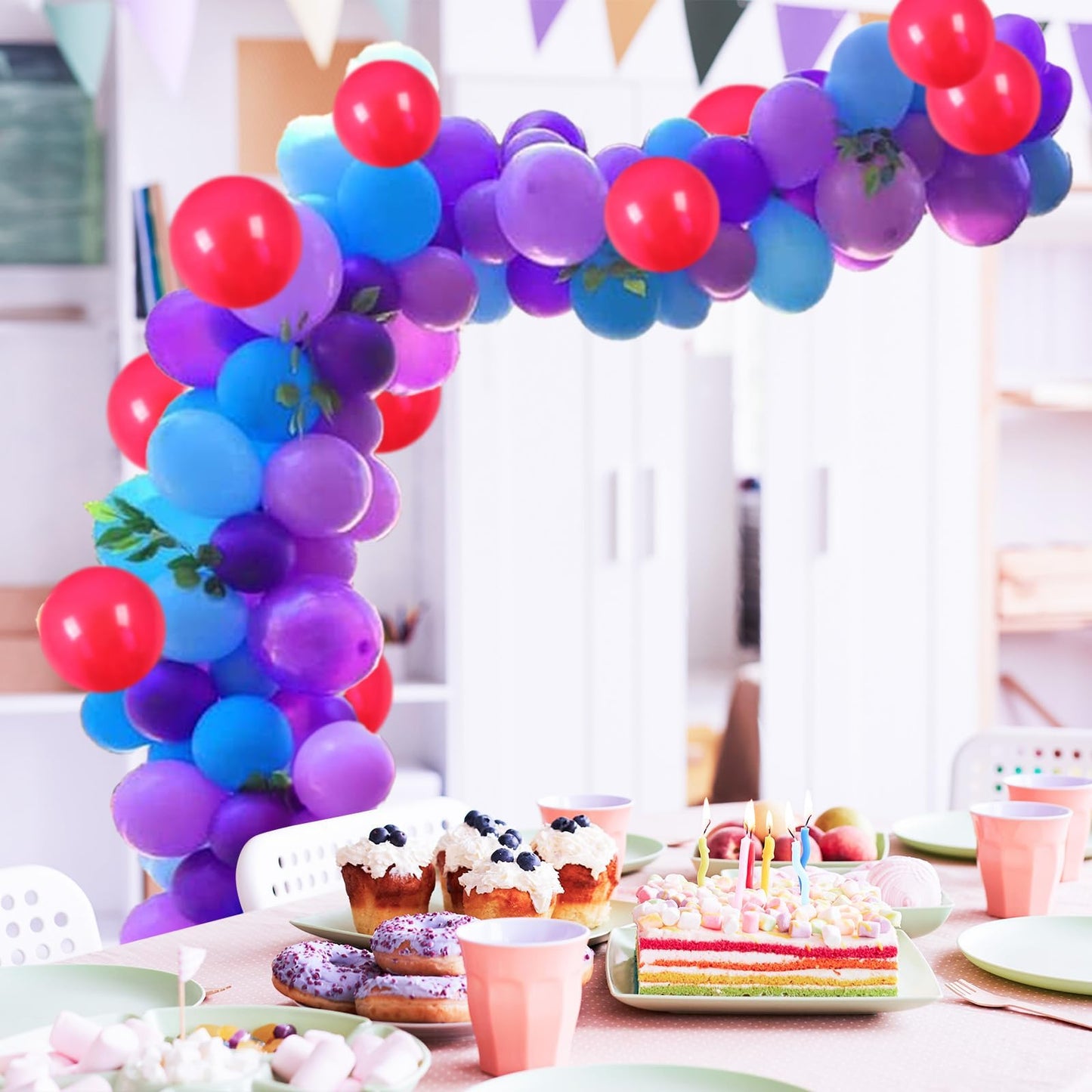 Blue And Purple Balloon Garland Kit, 103 Pcs Blue Purple And Red Balloon Arch Kit With Dark Light Blue Light Purple Balloons, Li
