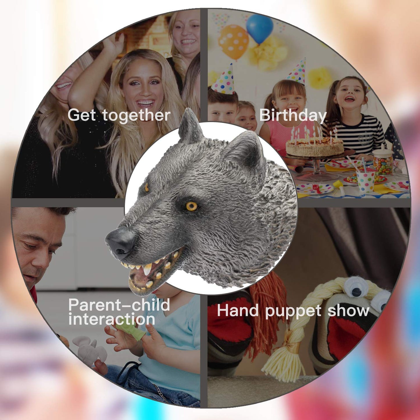 Yolococa Wolf Hand Puppet Realistic Latex Soft Animal Toy Storytelling Role Play Party Supplies For Kids