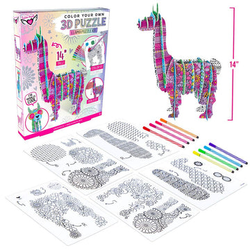 Fashion Angels Color Your Own 3D Llama Puzzle Kit - 5 Puzzle Boards To Color, 8 Markers - Color And Build A 14-Inch-Tall Llama - Develop Fine Motor Skills And Problem Solving- Ages 8 And Up