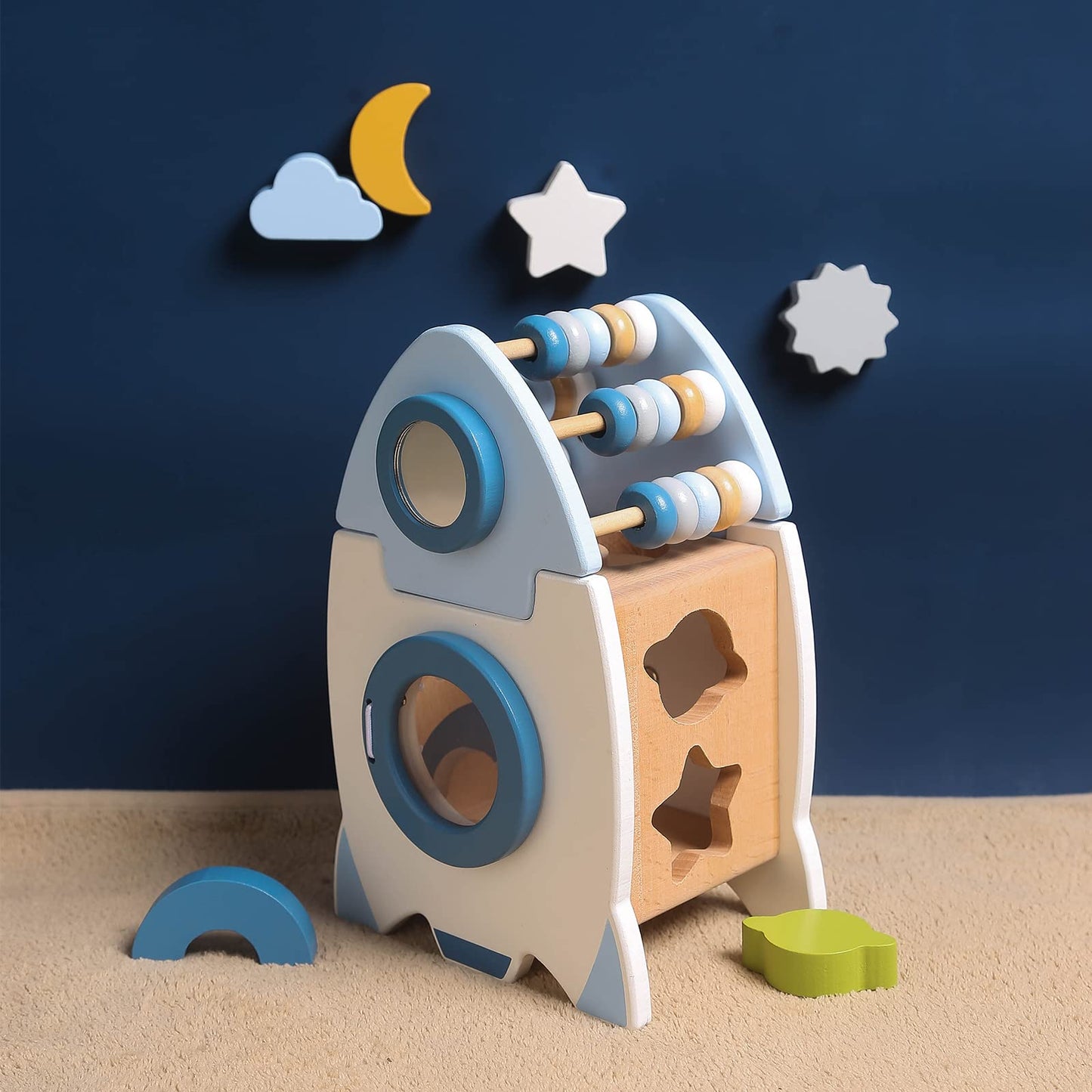 Smartwo Wooden Space Toy For Baby 1 Year Old, Montessori Toy For Babies 12-18 Months, Toddler Rocket Toy Age 1-3, Sensory Activi