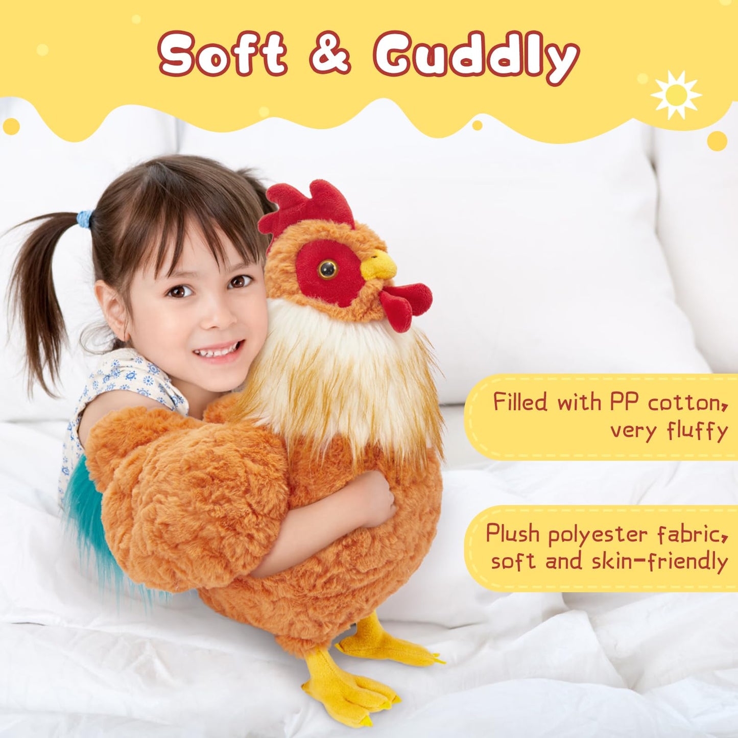 Tezituor 18 Inch Big Chicken Stuffed Animal, Realistic Yellow Plush Rooster for Kids, Soft Polyester Toy for Christmas, Easter, Birthday