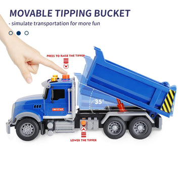 haomsj Big Dump Truck Toy Light Up & Moveable Lifting Back Garbage Truck Push and Go Car Plastic Beach Construction Toy Vehicles
