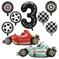 Number 3 Race Car Balloons, 43 Inch Race Car Party Decorations, Wheel Tire Balloons, Black And White Checkered Foil Balloons, Ca