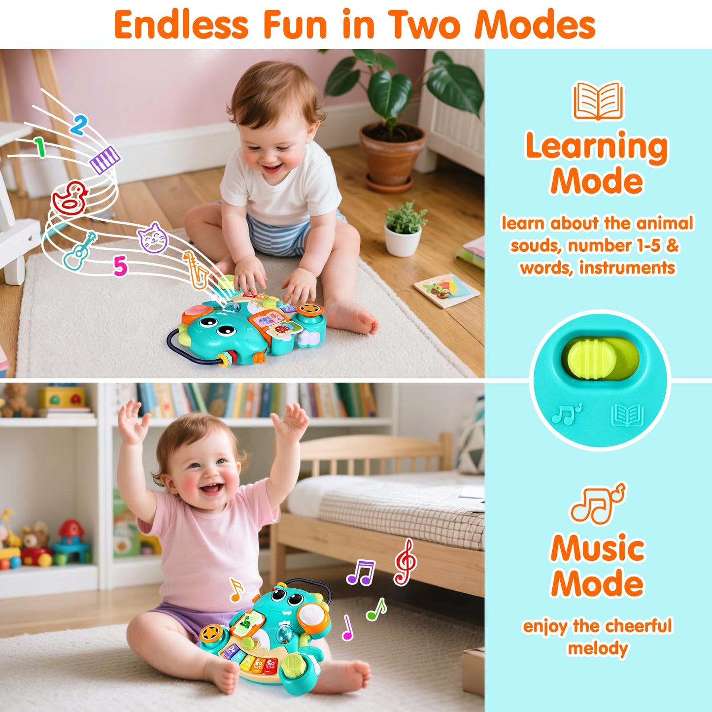ITSFORU Baby Piano Toy - Dinosaur Music Light Up for 6-12 Months - Green - Model HA8976 - Educational Keyboard for Infants and Toddlers