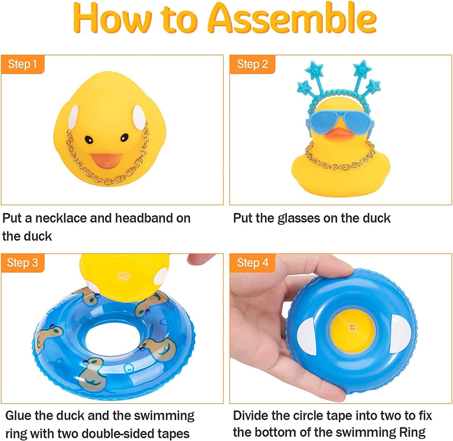 wonuu Car Duck Rubber Duck Car Ornaments Duck Car Dashboard Decorations with Cute Headband Swim Ring Necklace Sunglasses  B-Blue Double Heart Headband