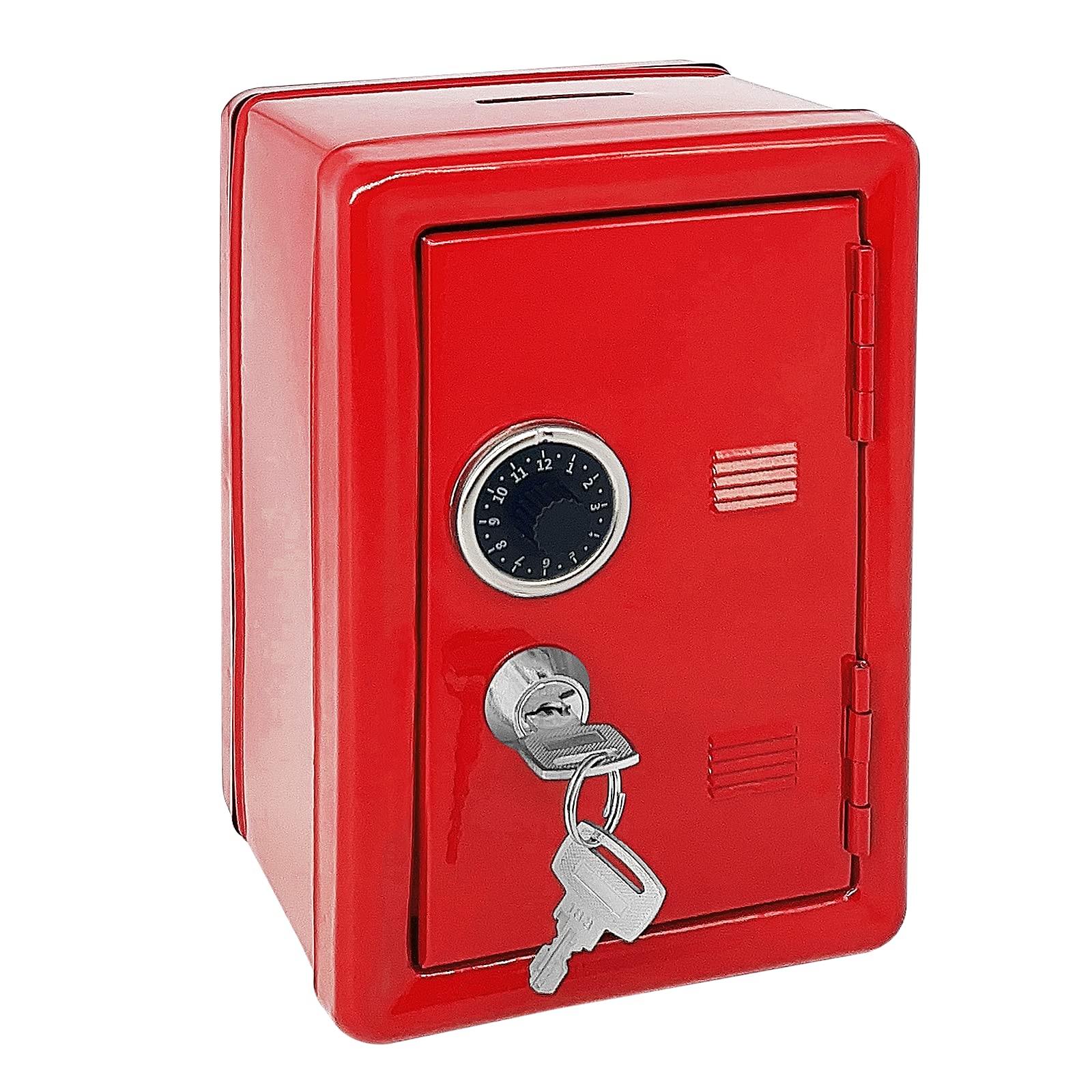 Kid Safe Piggy Bank, Metal Safe With Key, Money Saving Box For Children, Boys Girls Best Gift (Red- Rectangular)