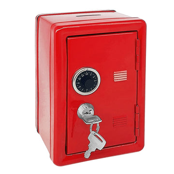 Kid Safe Piggy Bank, Metal Safe With Key, Money Saving Box For Children, Boys Girls Best Gift (Red- Rectangular)