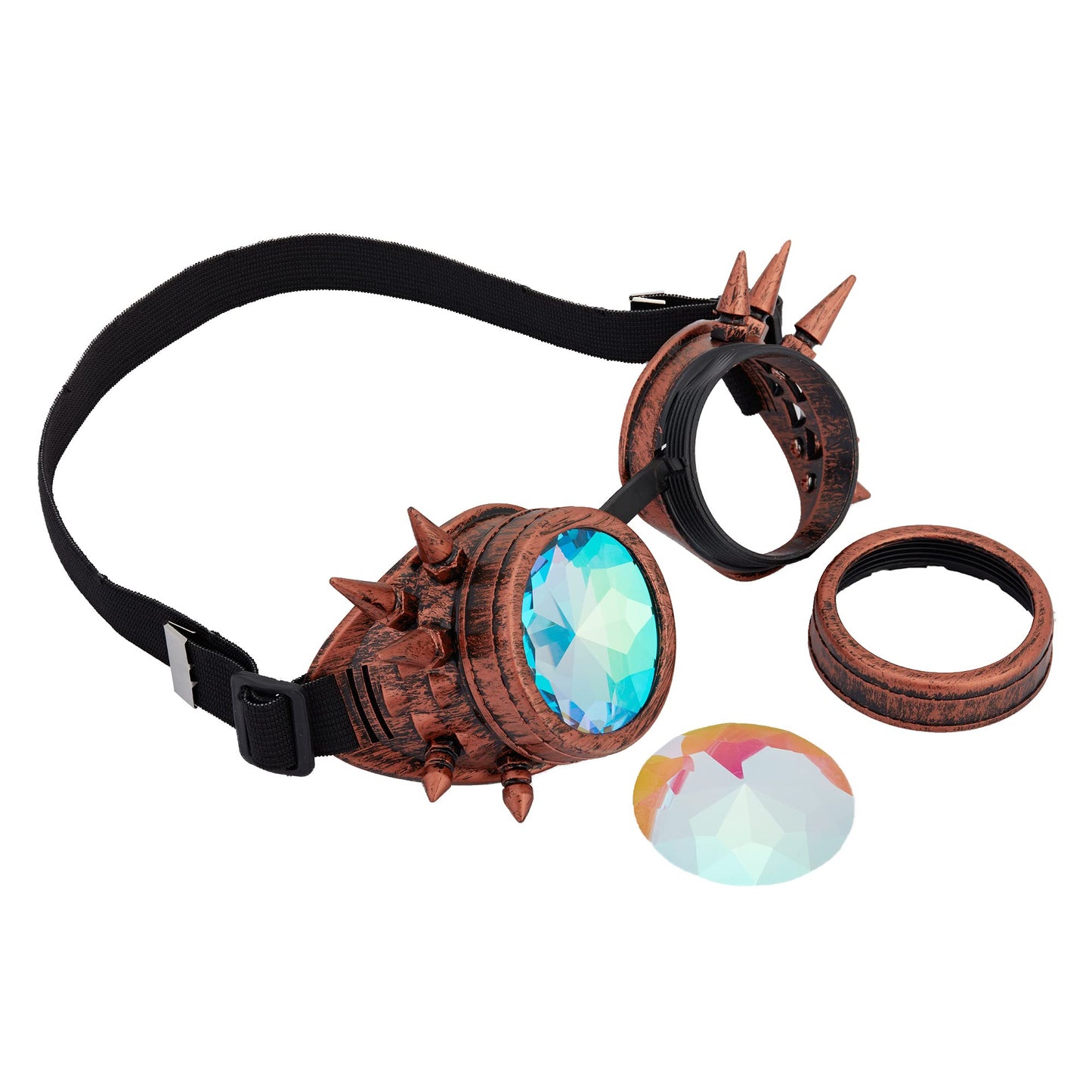 Raves Goggles With Rainbow Crystal Glass Lens Kaleidoscope Glasses Funky Prism Steampunk Glasses For Cosplay Party