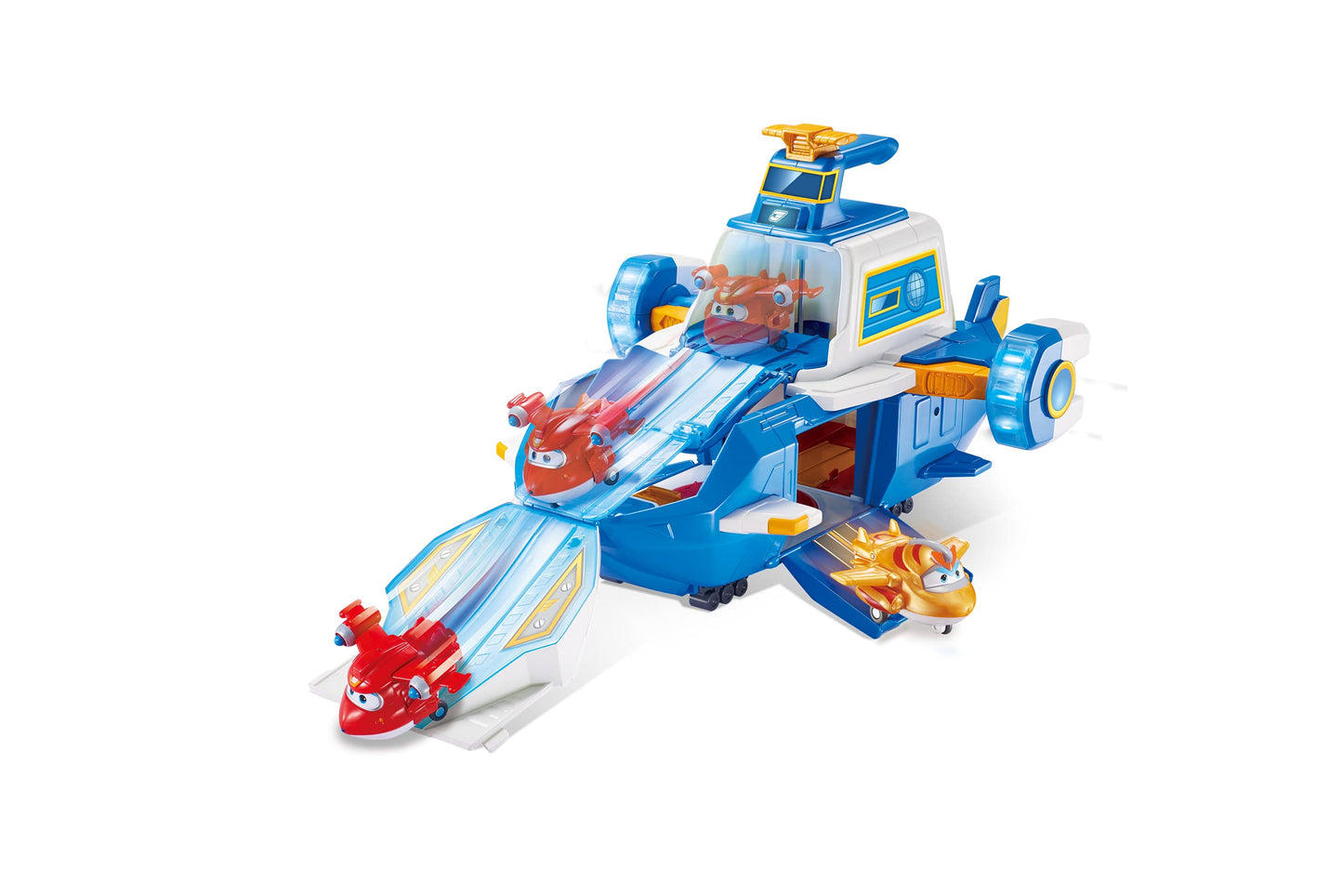 Super Wings Large World Aircraft Playset with 2 Supercharge Jett  Air Moving Base  Mini Figures Air Toys  Preschool Toy  Set Kids Gift for 3 4 5 Year Old Boys Girls  Blue