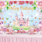 LDWLYW Princess Birthday Backdrop for Girls Pink Princess Castle Happy Birthday Banner Backdrop for Kids Royal Castle Butterfly