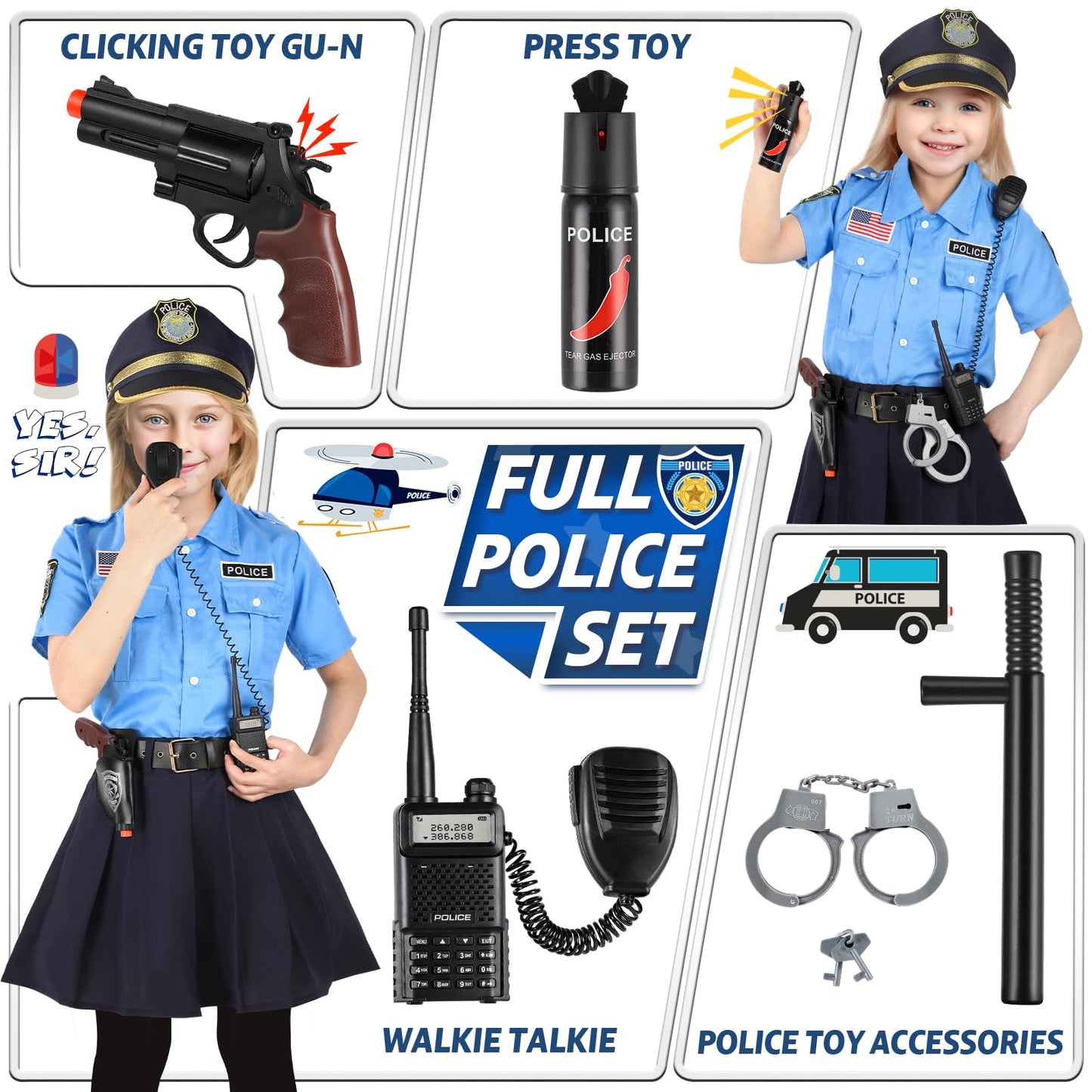 Loscola Police Officer Costume for Kids, Small Blue Cotton Outfit, 3-12 Years, GPC-S-US