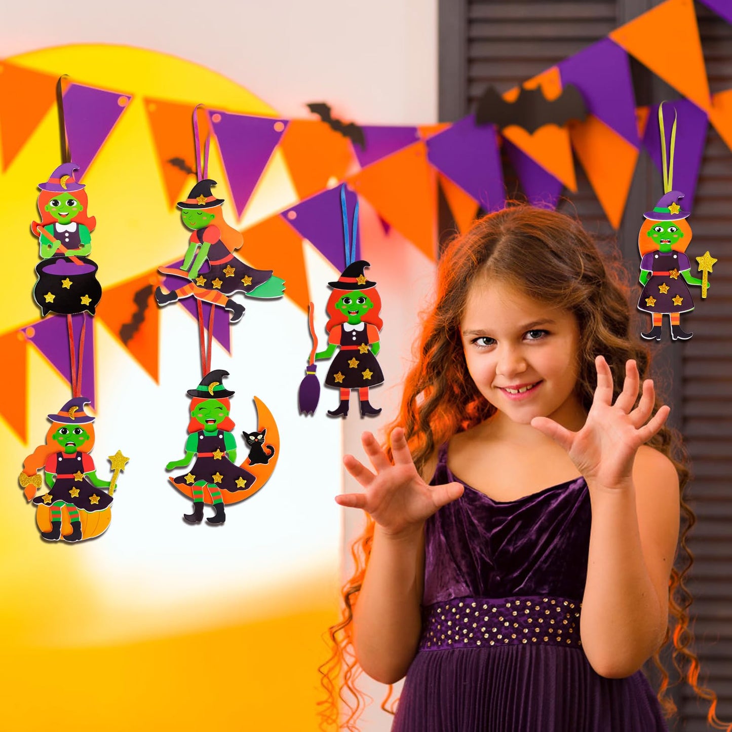 Fennoral 12 Pack Witch Craft For Kids Make Your Own Witch Foam Stickers Ornament Diy Halloween Arts And Crafts For Girls Boys Ha