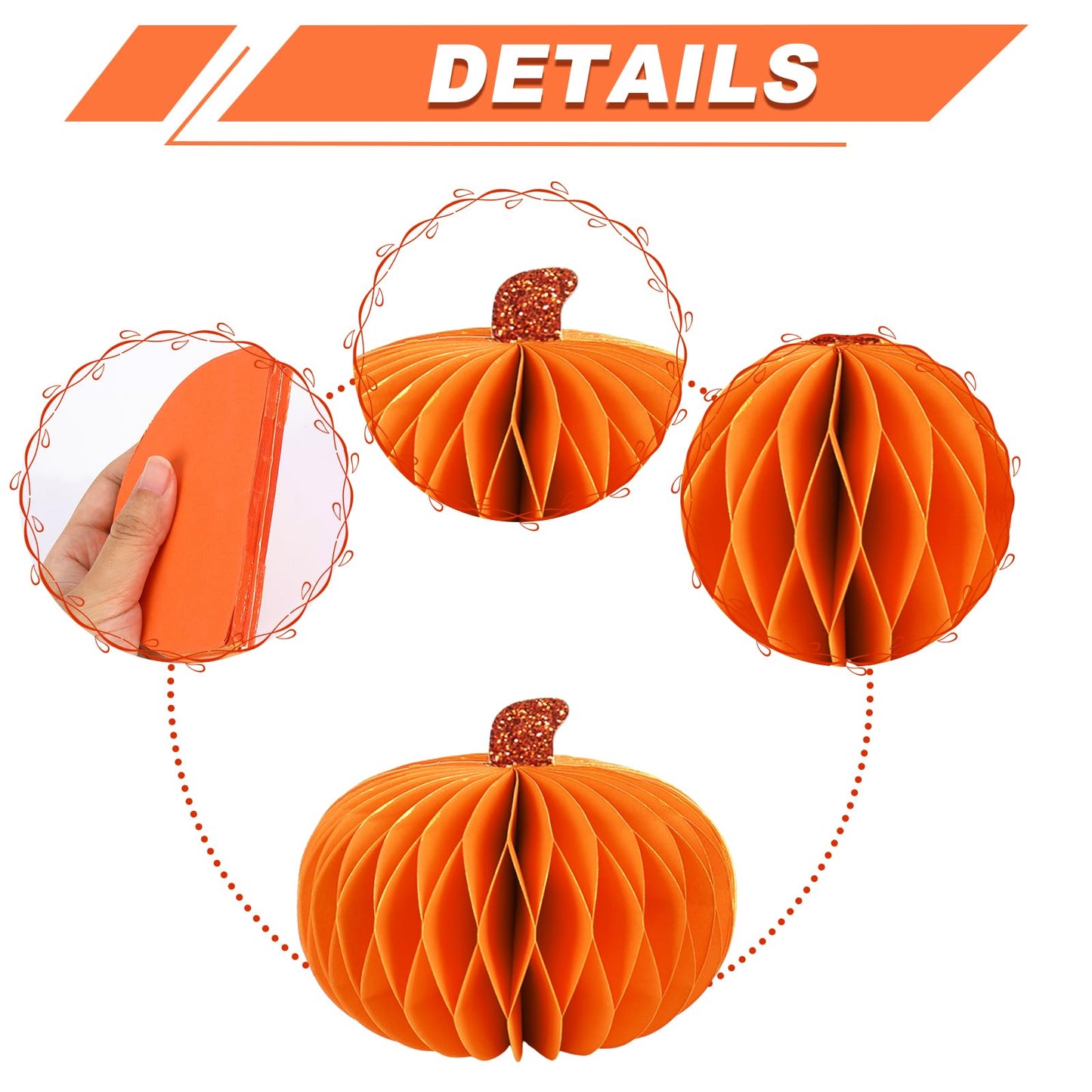 JarThenaAMCS 8Pcs Fall Pumpkin Honeycomb Centerpieces Beige Orange Blue Glitter Paper Honeycomb Ball Ornaments for Autumn Harves