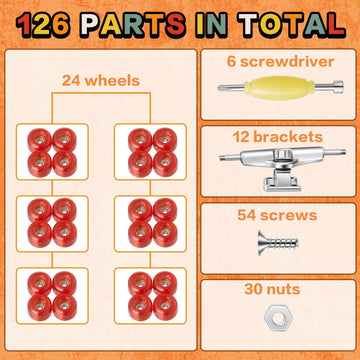 Jexine 6 Sets Diy Fingerboard Kit Fingerboard Accessories Mini Finger Skateboard Parts Include 12 Brackets 54 Screws 30 Nuts 6 Screwdriver 24 Board Wheels Tool For 96Mm(Red)