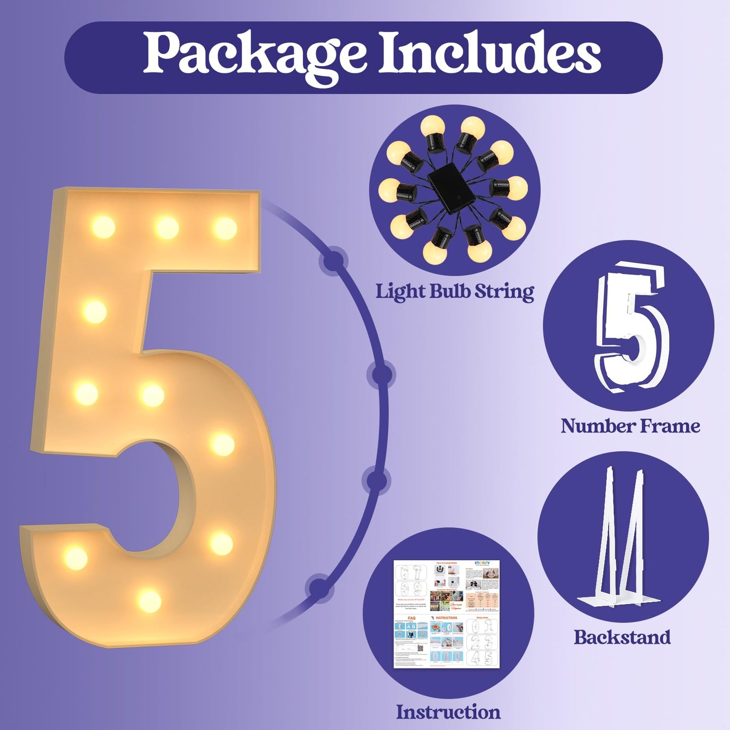 4Ft Light Up Numbers, Large Marquee Numbers For 5Th 15Th 50Th Birthday Decorations, Giant Light Up Numbers For Party Anniversary