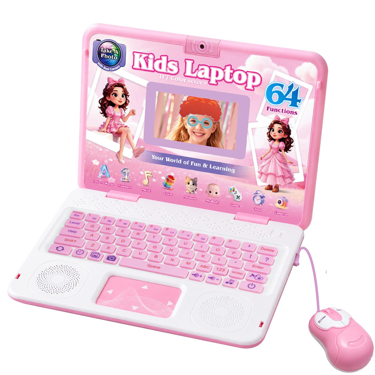 Kids Laptop with Camera, Educational Color Screen Computer with 64 Learning Modes, Laptop for Kids Ages 5+