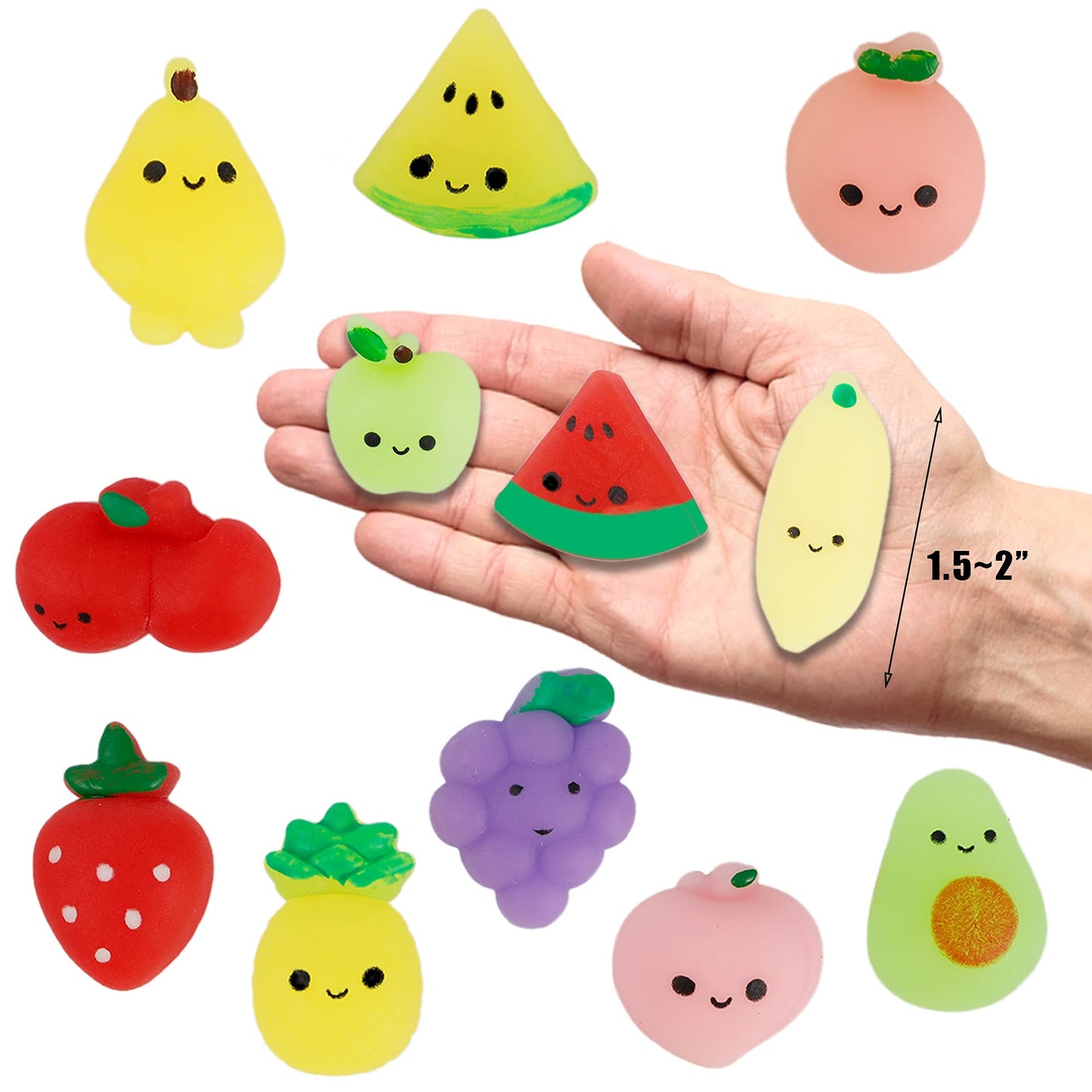 Cllayees 24 Pcs Squishy Toys  Fruits Mochi Squishies  Mini Kawaii Stress Relief Toys Party Favors for Kids mature-themeds Birthday Gifts Classroom Prizes