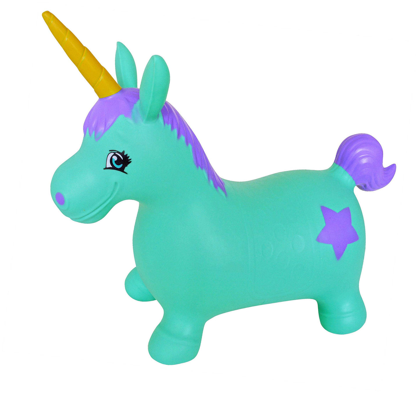 AppleRound Unicorn Bouncer with Hand Pump  Inflatable Space Hopper  Ride-on Bouncy Animal for Children (Turquoise)