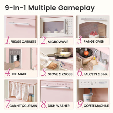 Tiny Land Play Kitchen For Kids, Upgraded Wooden Kitchen Toy With Complete Play Areas, Pretend Cooking Set With Sink, Stove, Mic